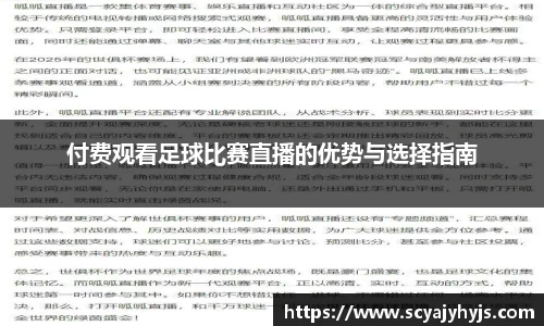 付费观看足球比赛直播的优势与选择指南